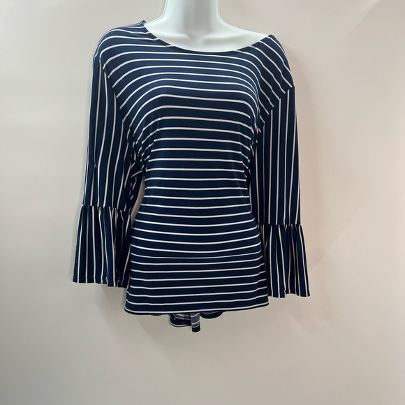 Chico’s Women’s Navy & White Striped Bell Sleeve Top – Size 3 (XL/16-18) - Picture 5 of 5